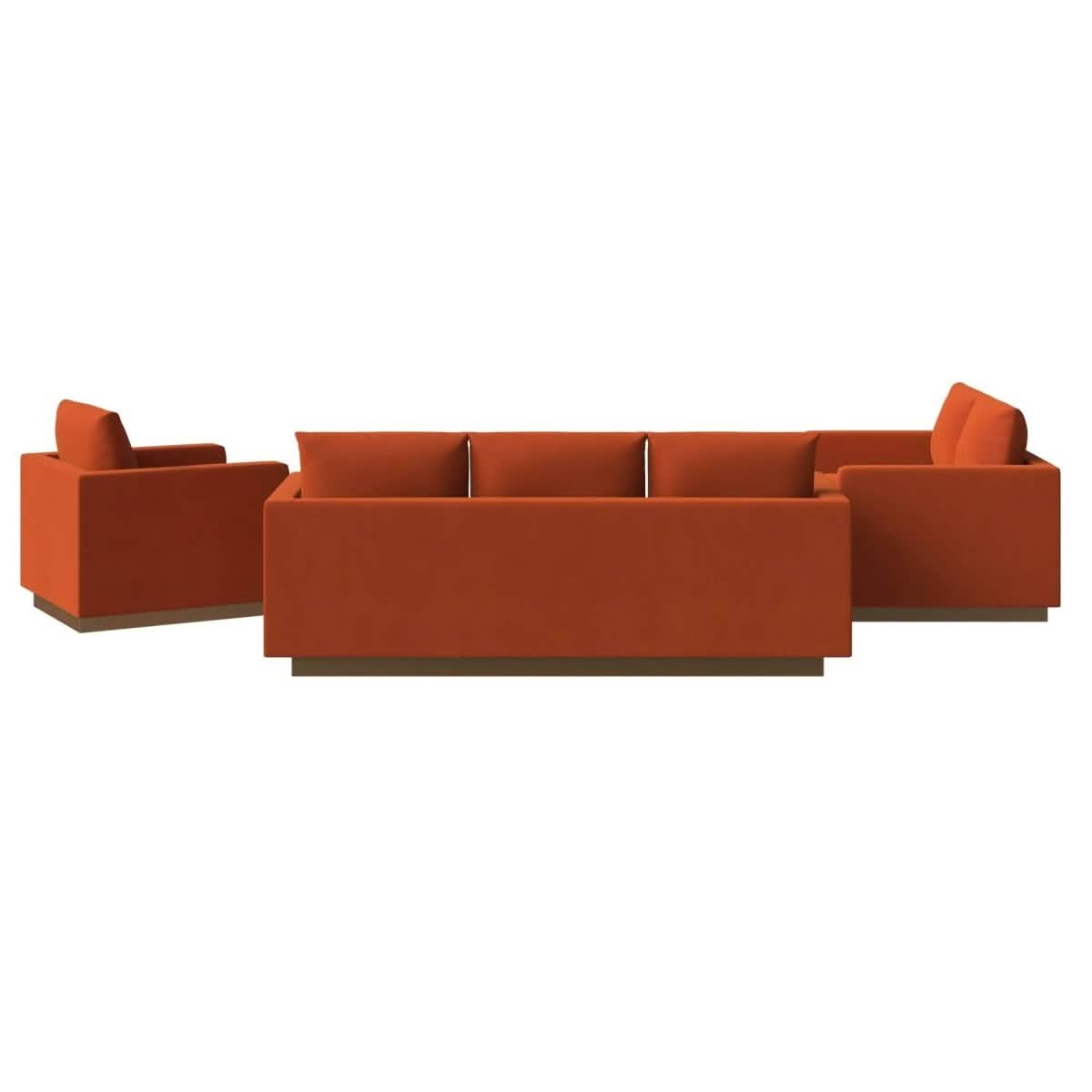Nervo Velvet/Leather 3 - Piece Living Room Sofa Set With Gold Frame and Removable Cushions