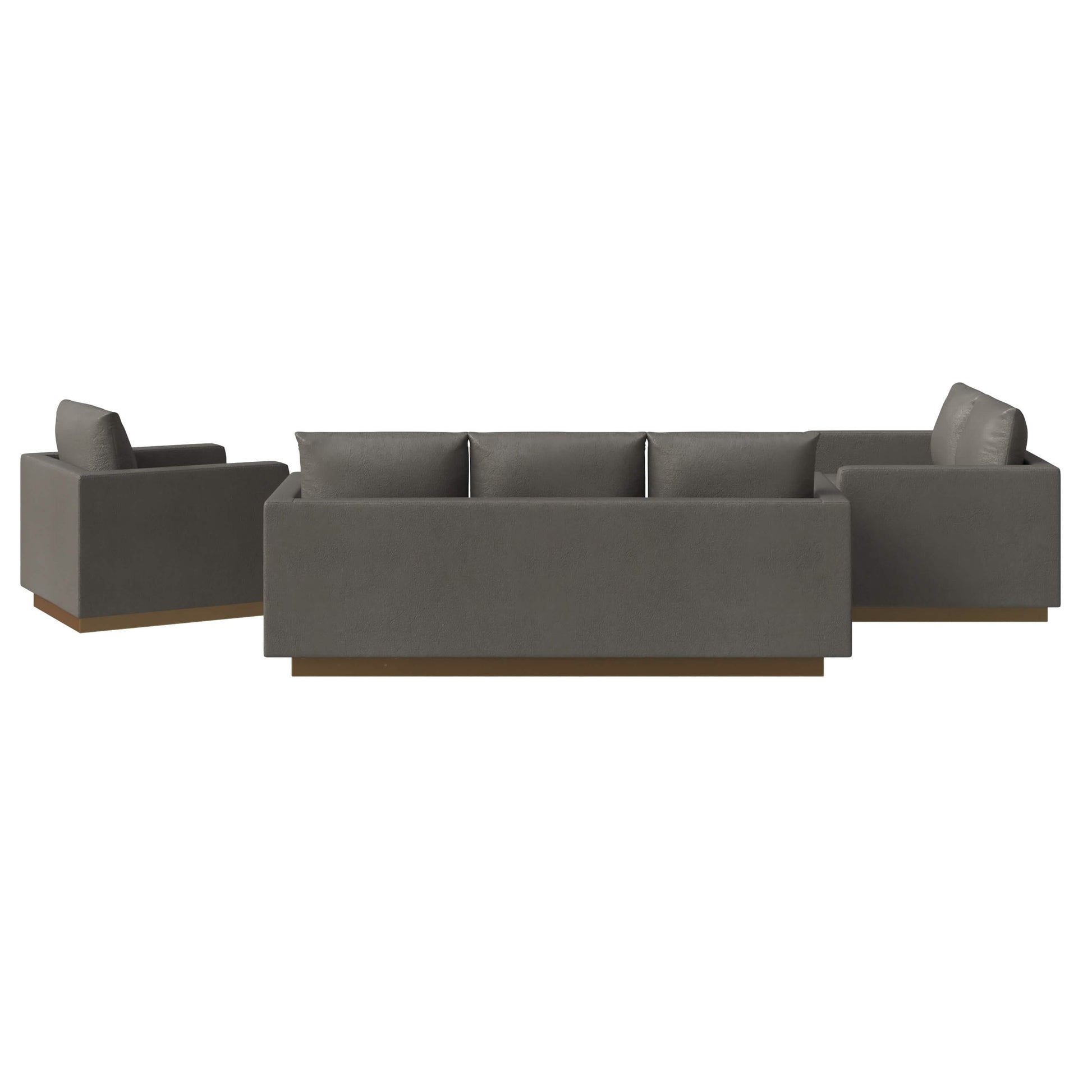 Nervo Velvet/Leather 3 - Piece Living Room Sofa Set With Gold Frame and Removable Cushions