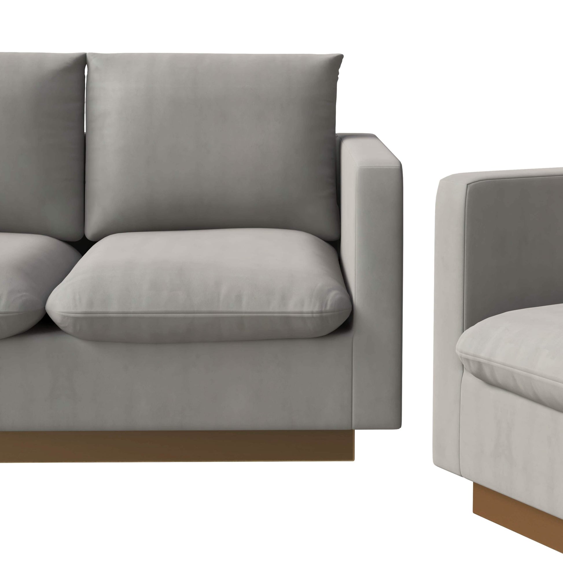 Nervo Velvet/Leather 3 - Piece Living Room Sofa Set With Gold Frame and Removable Cushions