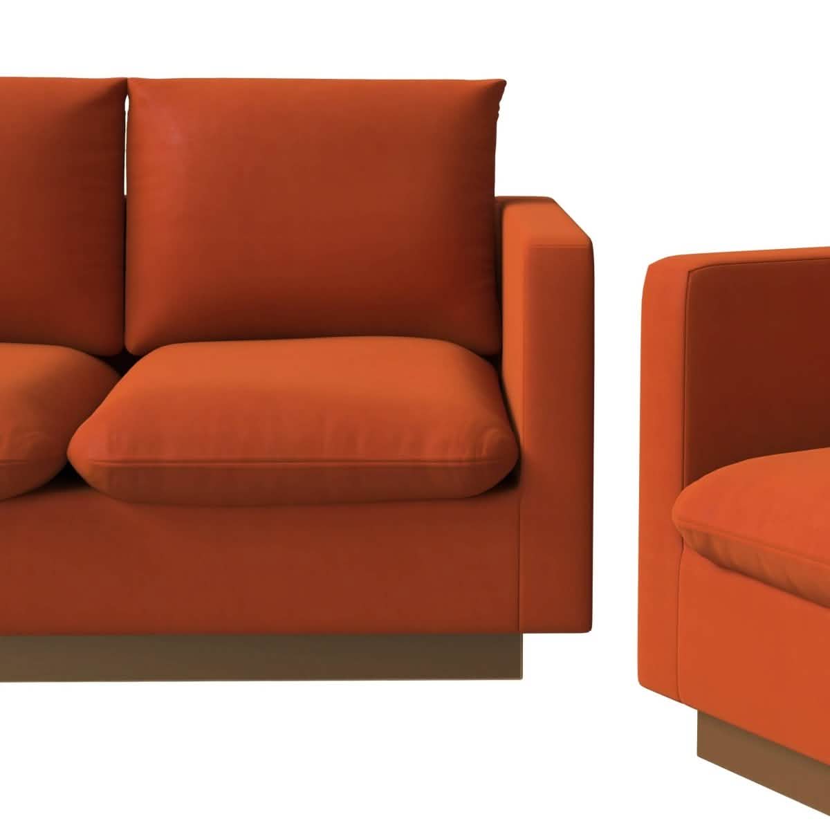 Nervo Velvet/Leather 3 - Piece Living Room Sofa Set With Gold Frame and Removable Cushions