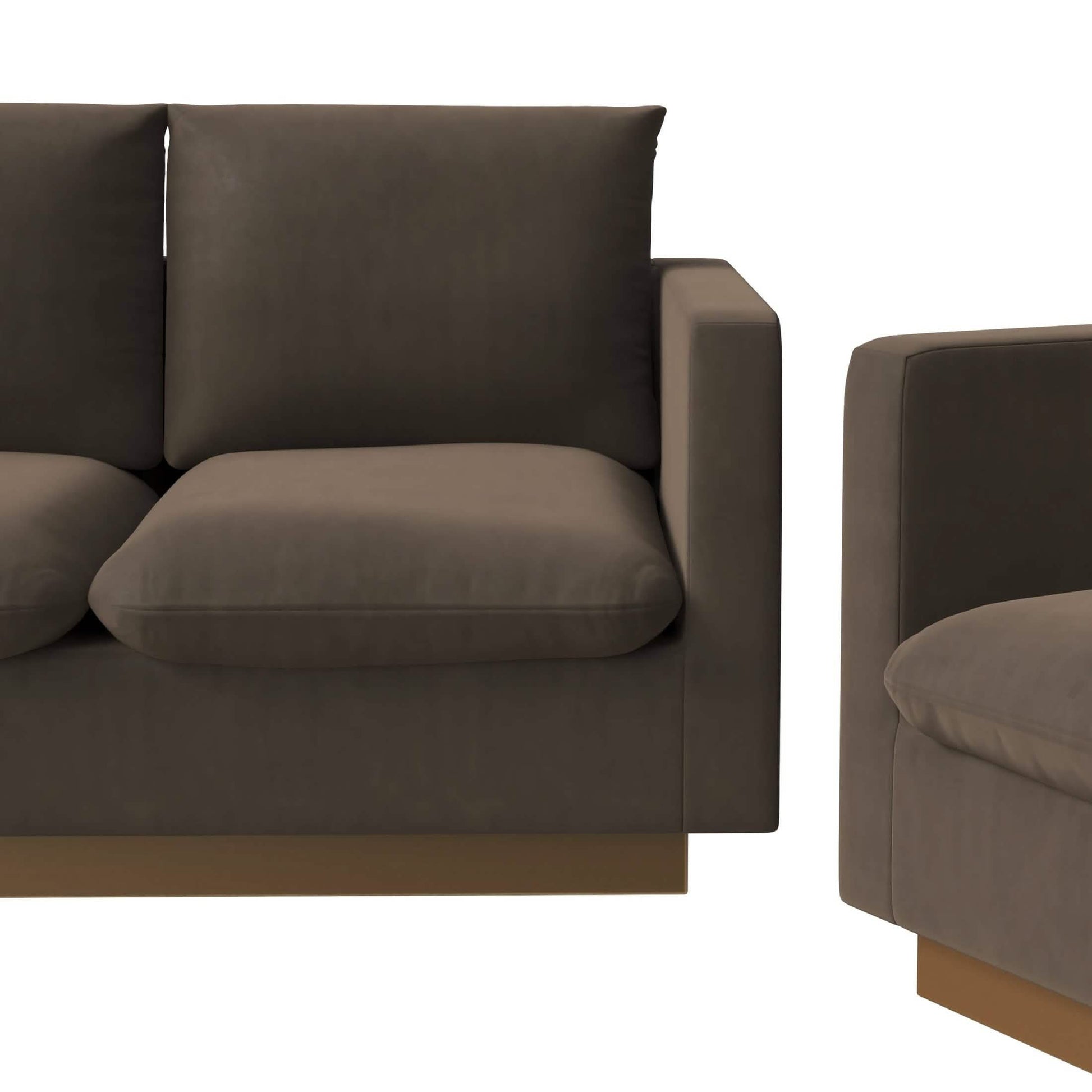 Nervo Velvet/Leather 3 - Piece Living Room Sofa Set With Gold Frame and Removable Cushions