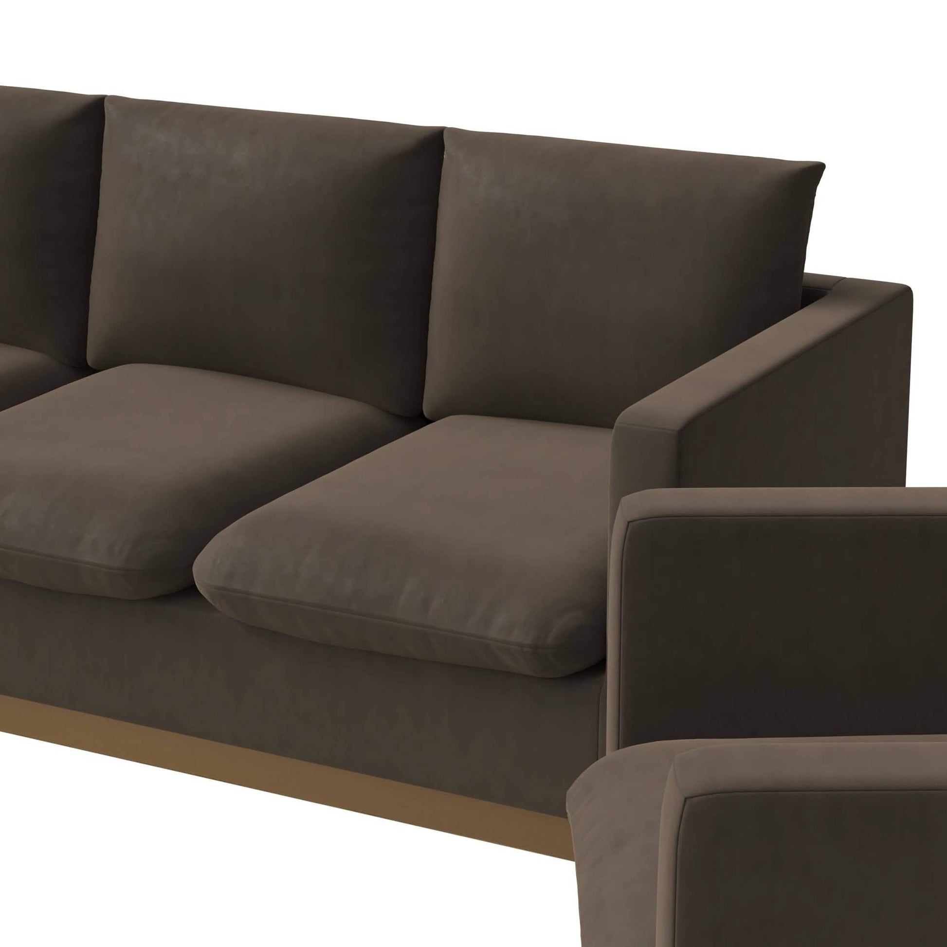 Nervo Velvet/Leather 3 - Piece Living Room Sofa Set With Gold Frame and Removable Cushions