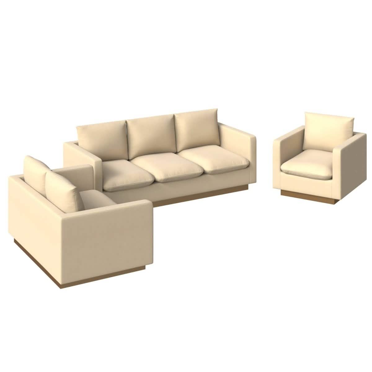 Nervo Velvet/Leather 3 - Piece Living Room Sofa Set With Gold Frame and Removable Cushions