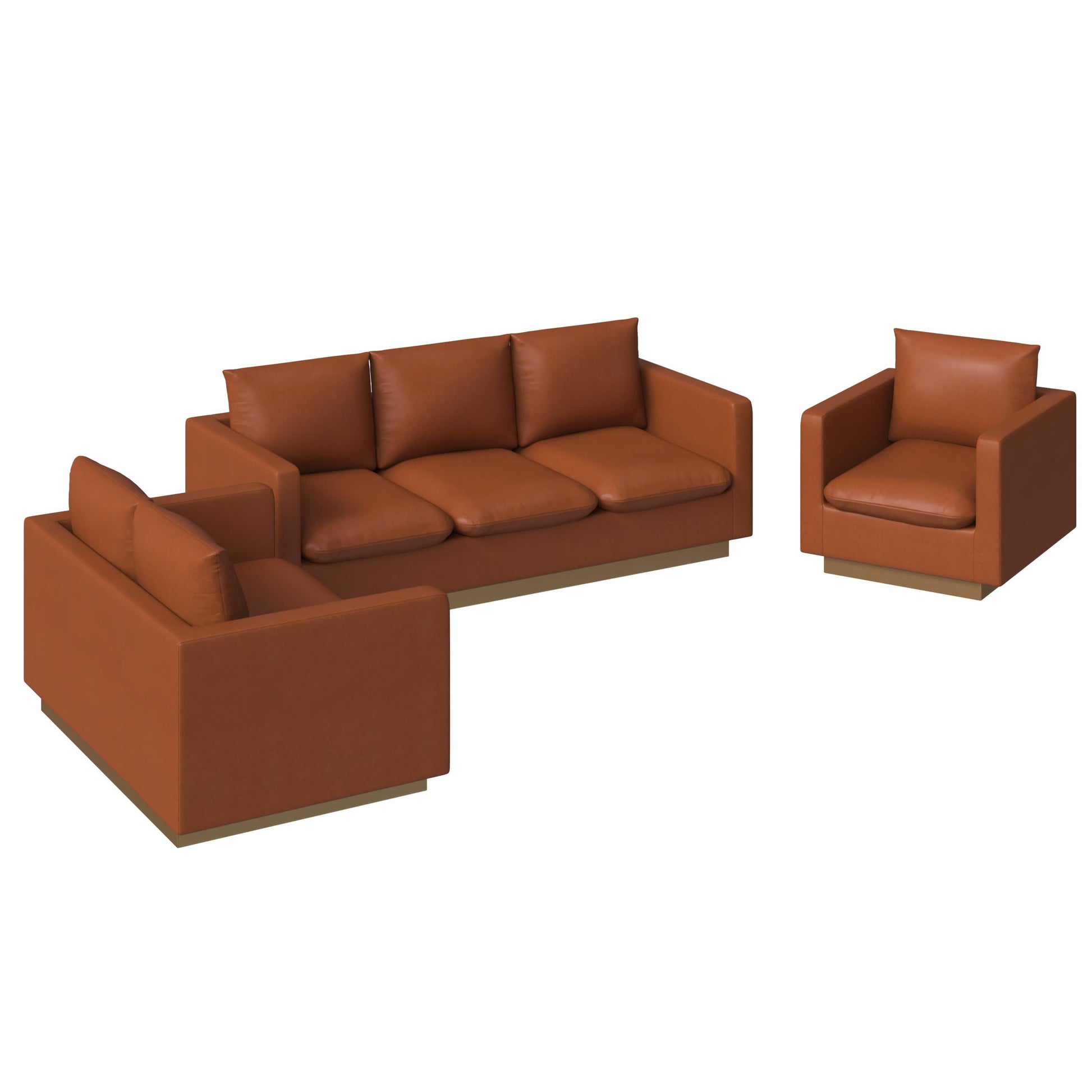 Nervo Velvet/Leather 3 - Piece Living Room Sofa Set With Gold Frame and Removable Cushions