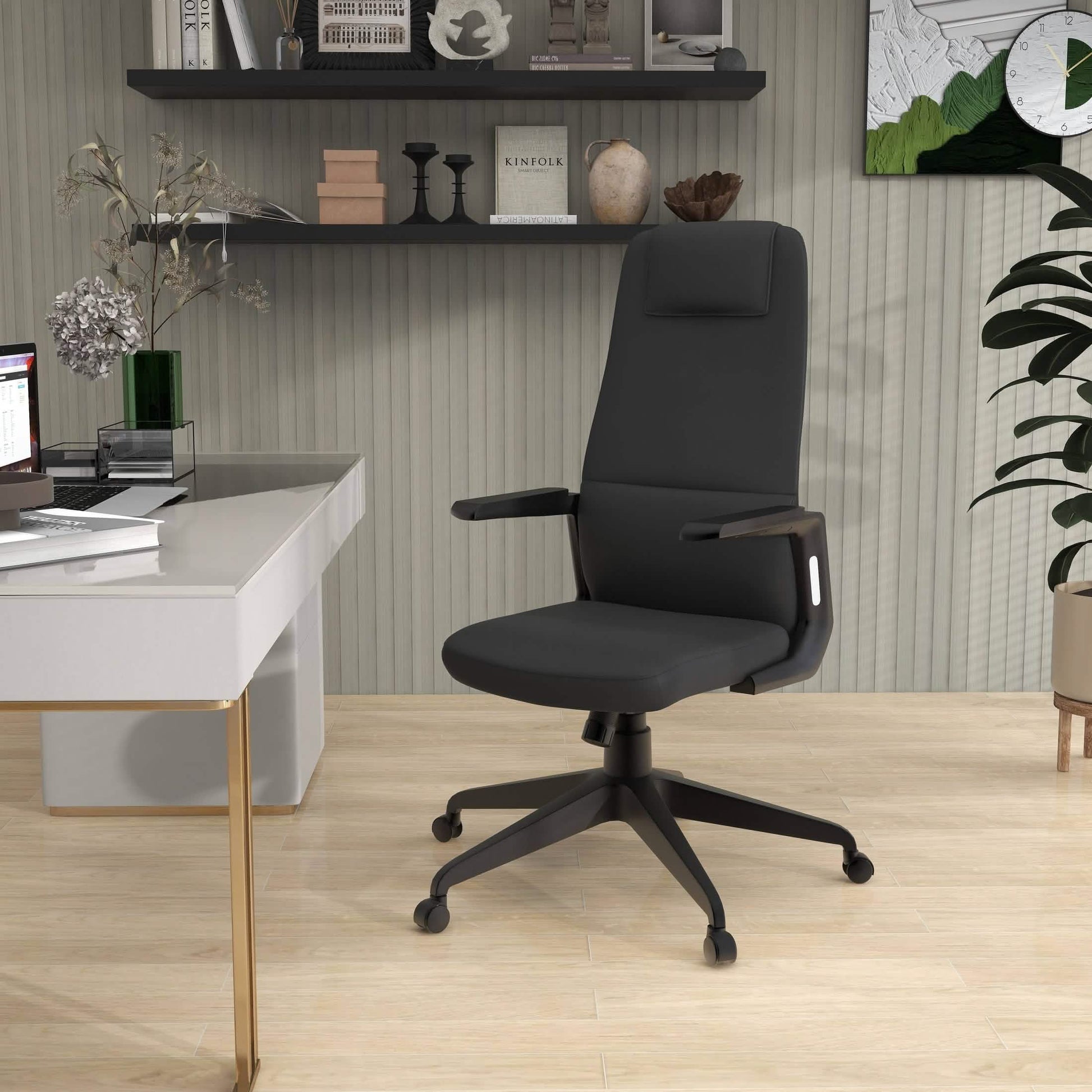 Nexa High - Back Conference Office Chair in Leather/Polyester Adjustable Height Swivel and Tilt