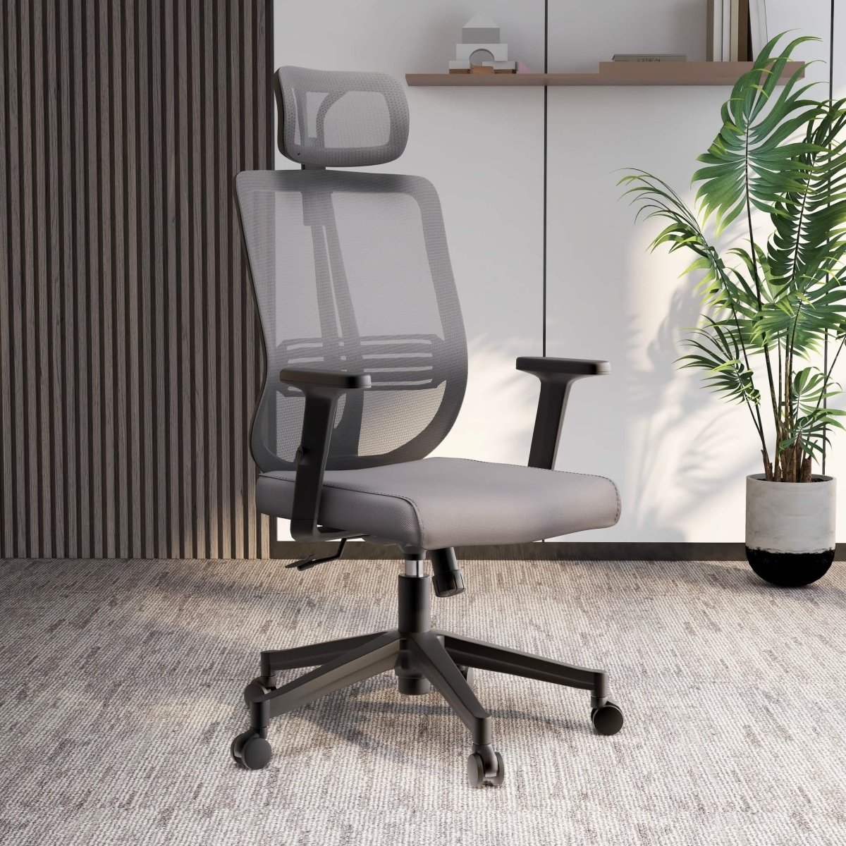 Nift Adjustable Upholstered Office Chair with Foam Filled Seat and Mesh Back and Headrest