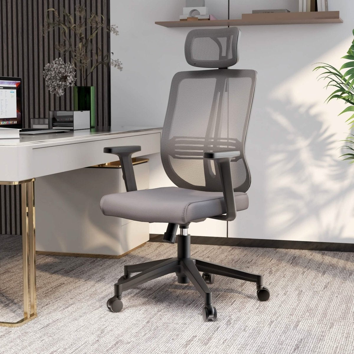 Nift Adjustable Upholstered Office Chair with Foam Filled Seat and Mesh Back and Headrest