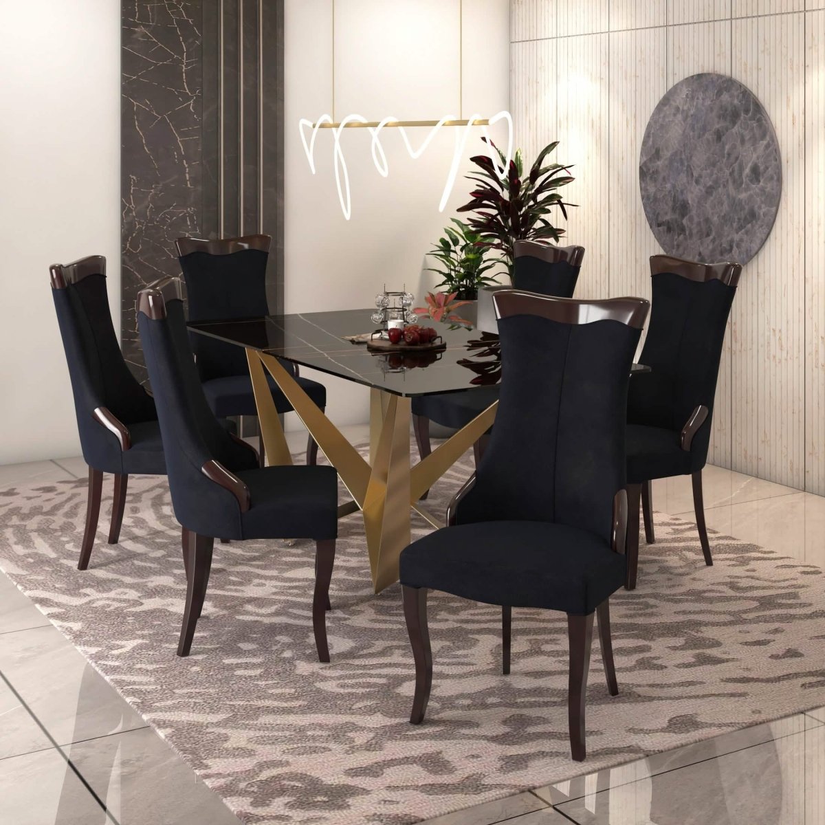 Novara Series Modern Dining Side Chair Upholstered in Leather/Velvet with Rubberwood Legs