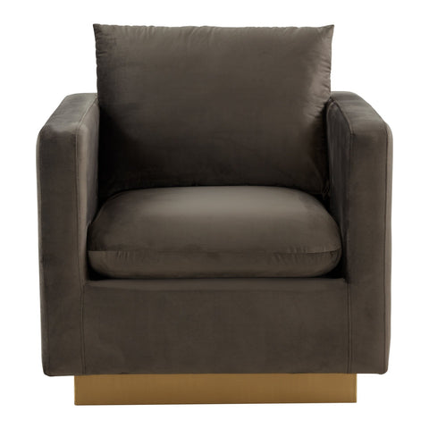 Nervo Modern Mid-Century Upholstered Velvet/Leather Accent Chair with Gold Base