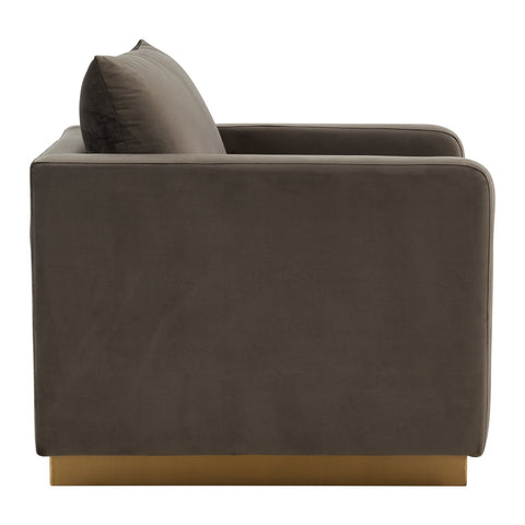 Nervo Modern Mid-Century Upholstered Velvet/Leather Accent Chair with Gold Base