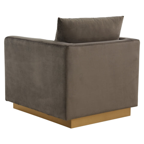 Nervo Modern Mid-Century Upholstered Velvet/Leather Accent Chair with Gold Base