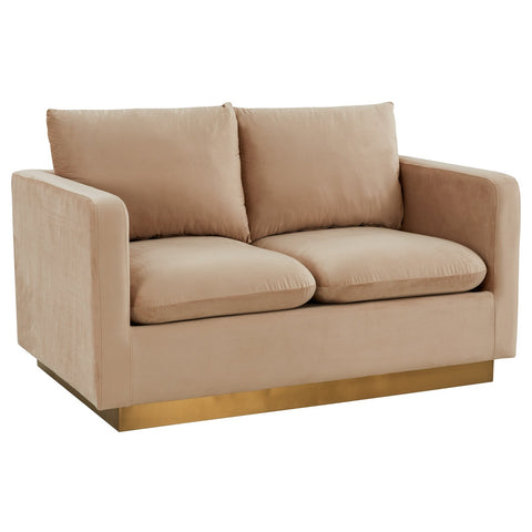 Nervo Upholstered Velvet/Leather Loveseat with Gold Stainless Steel Base