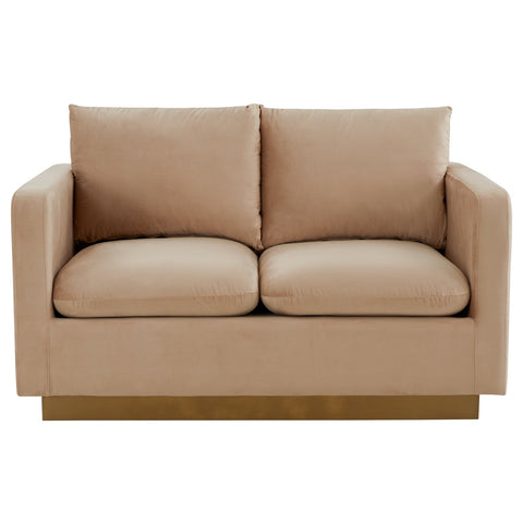 Nervo Upholstered Velvet/Leather Loveseat with Gold Stainless Steel Base