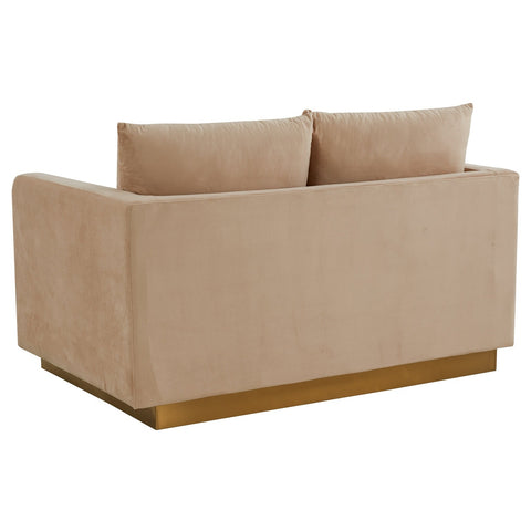 Nervo Upholstered Velvet/Leather Loveseat with Gold Stainless Steel Base