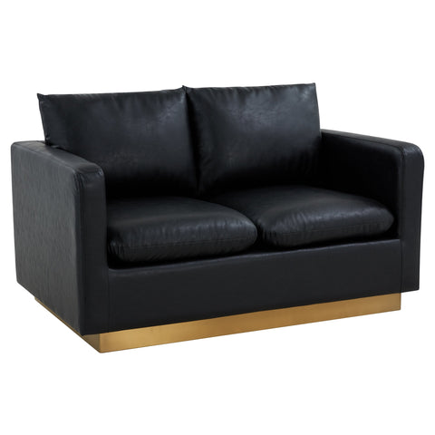 Nervo Upholstered Velvet/Leather Loveseat with Gold Stainless Steel Base