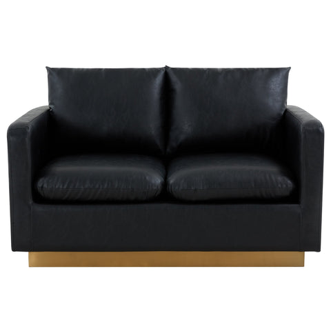 Nervo Upholstered Velvet/Leather Loveseat with Gold Stainless Steel Base