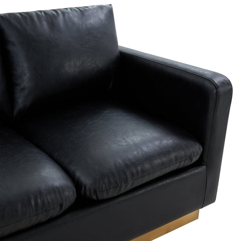 Nervo Upholstered Velvet/Leather Loveseat with Gold Stainless Steel Base