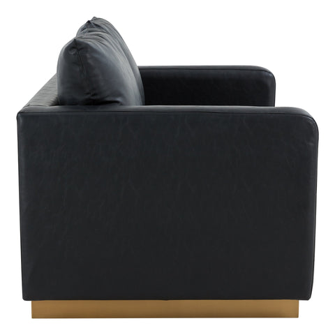 Nervo Upholstered Velvet/Leather Loveseat with Gold Stainless Steel Base