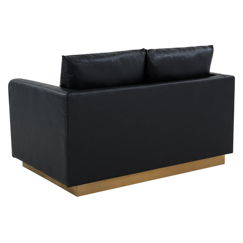 Nervo Upholstered Velvet/Leather Loveseat with Gold Stainless Steel Base