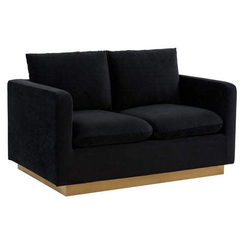 Nervo Upholstered Velvet/Leather Loveseat with Gold Stainless Steel Base