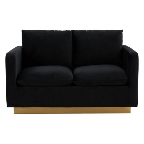 Nervo Upholstered Velvet/Leather Loveseat with Gold Stainless Steel Base