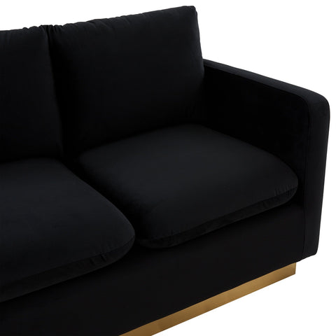 Nervo Upholstered Velvet/Leather Loveseat with Gold Stainless Steel Base