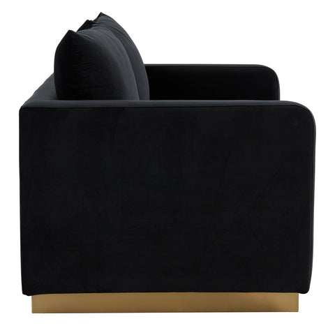 Nervo Upholstered Velvet/Leather Loveseat with Gold Stainless Steel Base