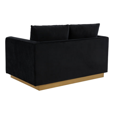 Nervo Upholstered Velvet/Leather Loveseat with Gold Stainless Steel Base