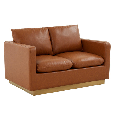 Nervo Upholstered Velvet/Leather Loveseat with Gold Stainless Steel Base