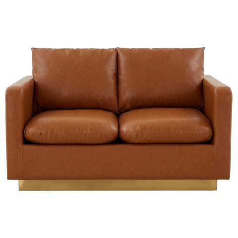 Nervo Upholstered Velvet/Leather Loveseat with Gold Stainless Steel Base