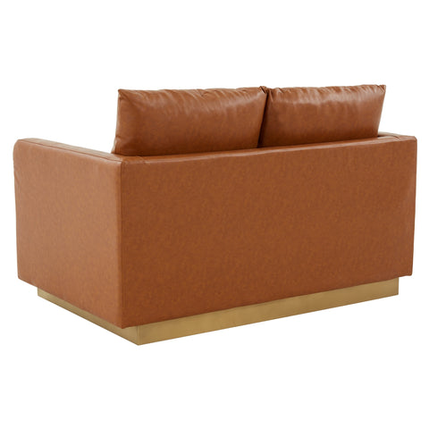 Nervo Upholstered Velvet/Leather Loveseat with Gold Stainless Steel Base