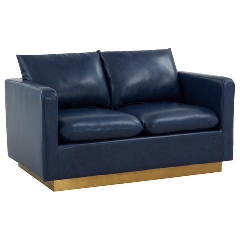 Nervo Upholstered Velvet/Leather Loveseat with Gold Stainless Steel Base