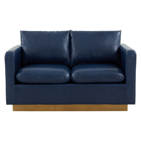 Nervo Upholstered Velvet/Leather Loveseat with Gold Stainless Steel Base