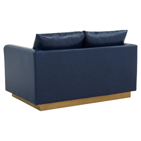 Nervo Upholstered Velvet/Leather Loveseat with Gold Stainless Steel Base