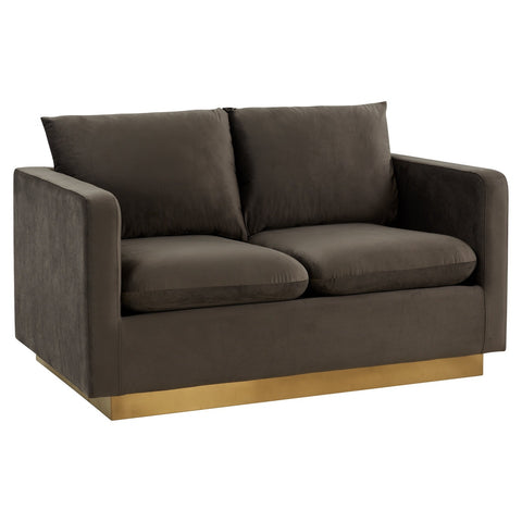 Nervo Upholstered Velvet/Leather Loveseat with Gold Stainless Steel Base