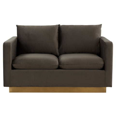 Nervo Upholstered Velvet/Leather Loveseat with Gold Stainless Steel Base