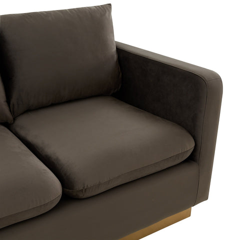 Nervo Upholstered Velvet/Leather Loveseat with Gold Stainless Steel Base