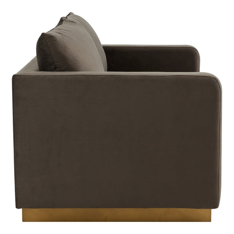 Nervo Upholstered Velvet/Leather Loveseat with Gold Stainless Steel Base