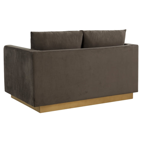 Nervo Upholstered Velvet/Leather Loveseat with Gold Stainless Steel Base