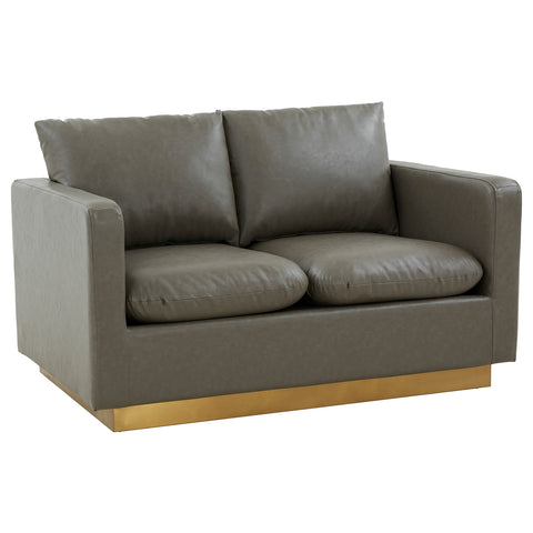 Nervo Upholstered Velvet/Leather Loveseat with Gold Stainless Steel Base