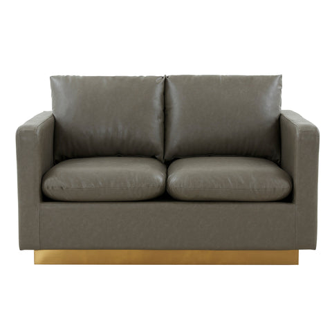 Nervo Upholstered Velvet/Leather Loveseat with Gold Stainless Steel Base