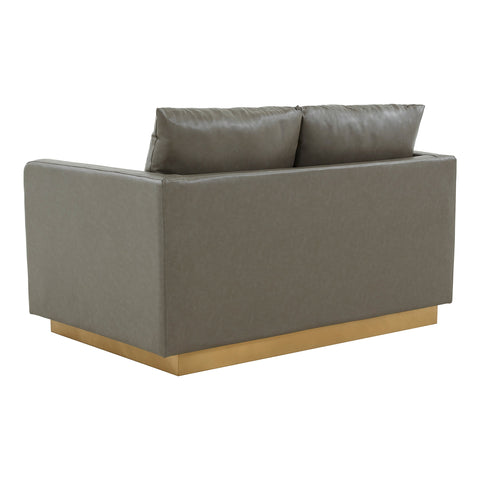 Nervo Upholstered Velvet/Leather Loveseat with Gold Stainless Steel Base