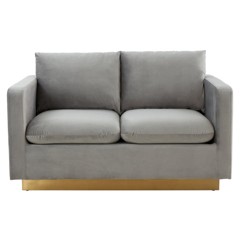 Nervo Upholstered Velvet/Leather Loveseat with Gold Stainless Steel Base