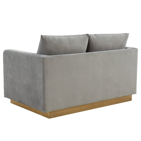 Nervo Upholstered Velvet/Leather Loveseat with Gold Stainless Steel Base