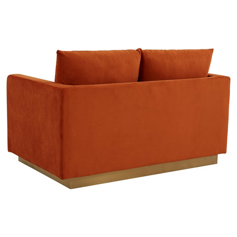 Nervo Upholstered Velvet/Leather Loveseat with Gold Stainless Steel Base