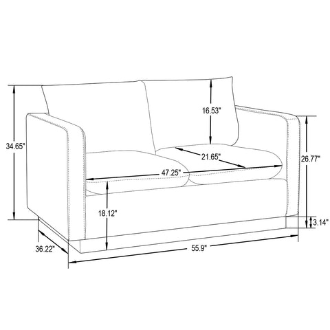 Nervo Upholstered Velvet/Leather Loveseat with Gold Stainless Steel Base