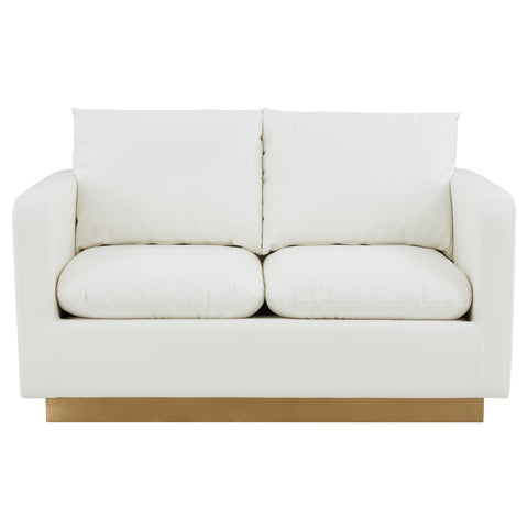 Nervo Upholstered Velvet/Leather Loveseat with Gold Stainless Steel Base