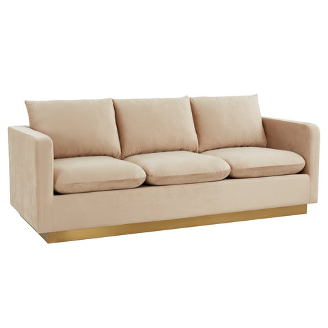 Nervo 3-Seater Velvet/Leather Full Sofa with Gold Stainless Steel Base