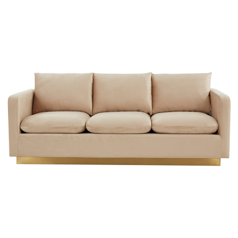 Nervo 3-Seater Velvet/Leather Full Sofa with Gold Stainless Steel Base