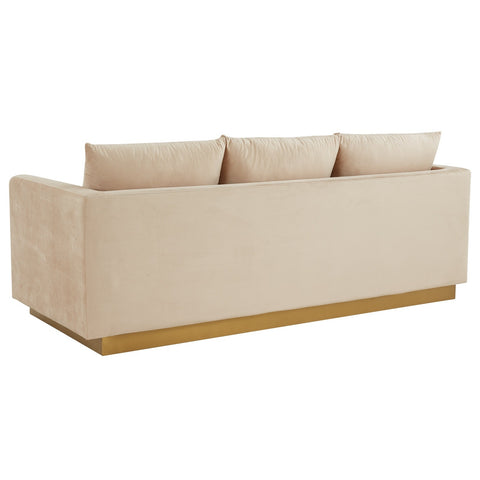 Nervo 3-Seater Velvet/Leather Full Sofa with Gold Stainless Steel Base